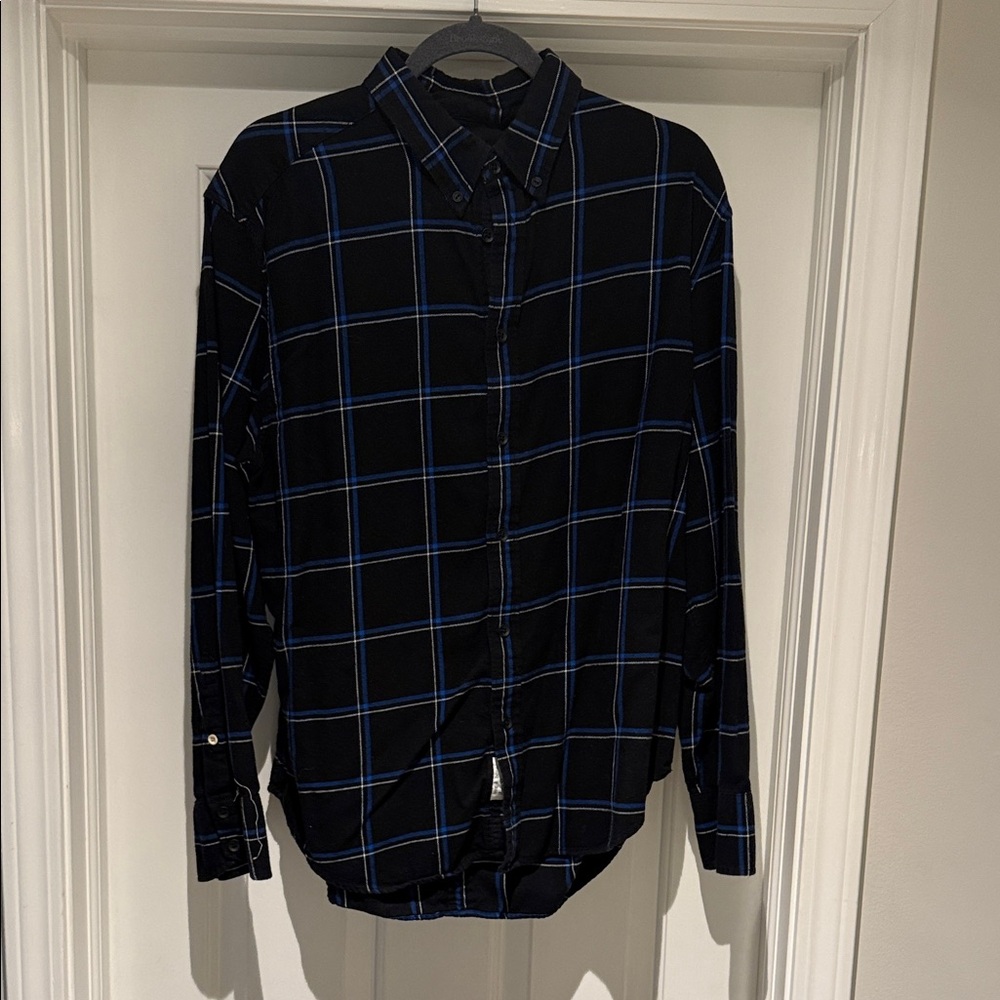 rag & bone Black and Blue Plaid Shirt size large